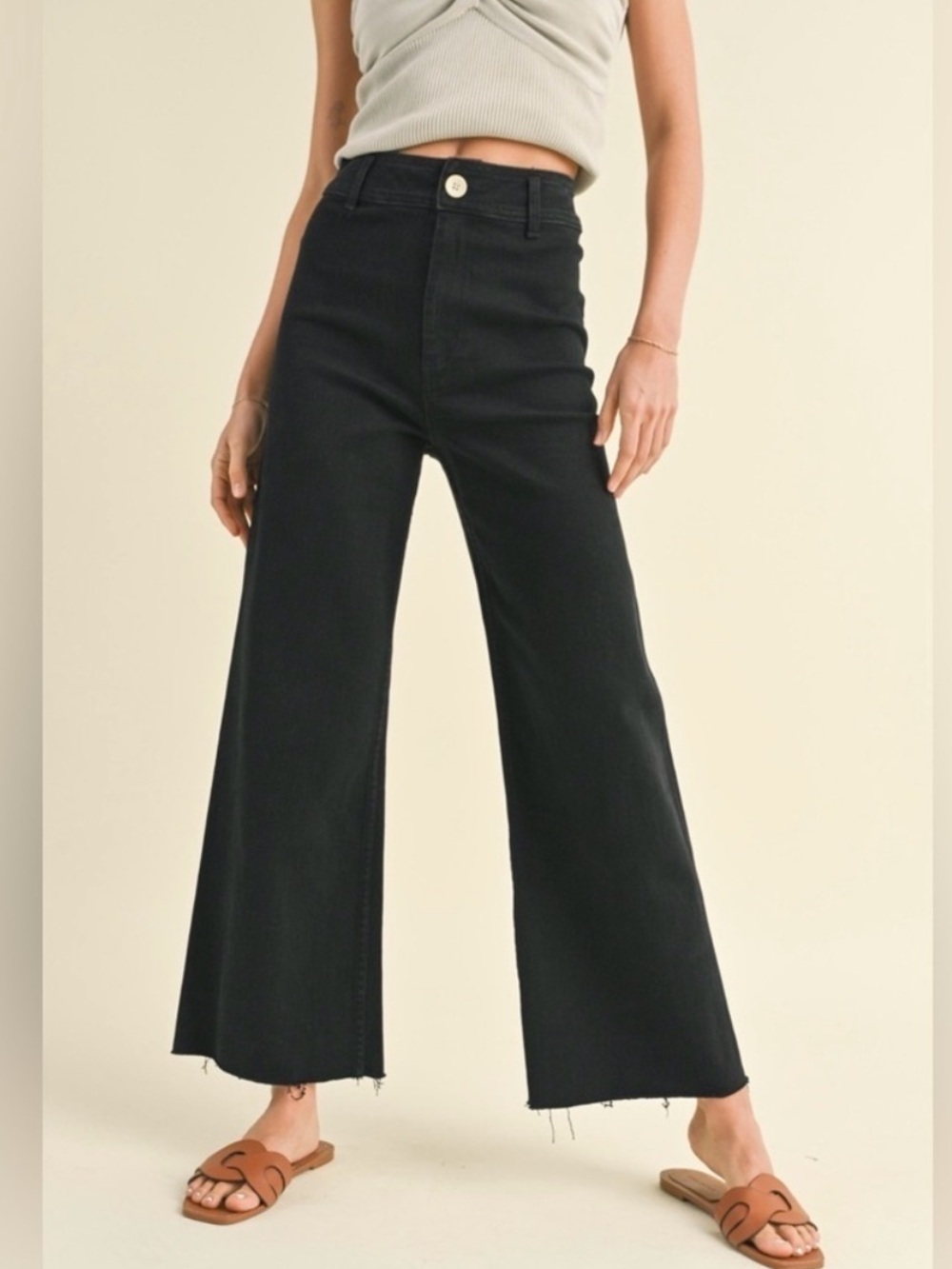 Anthropologie Maeve Black Wide Leg High Waist Raw Hem Jeans Pants Sz 26